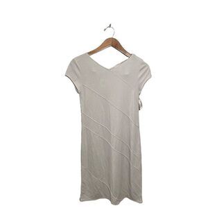 DKNY Retro Sheath Rayon Dress Size P XS Short Sleeve Stretch Y2K Stone Beige NWT